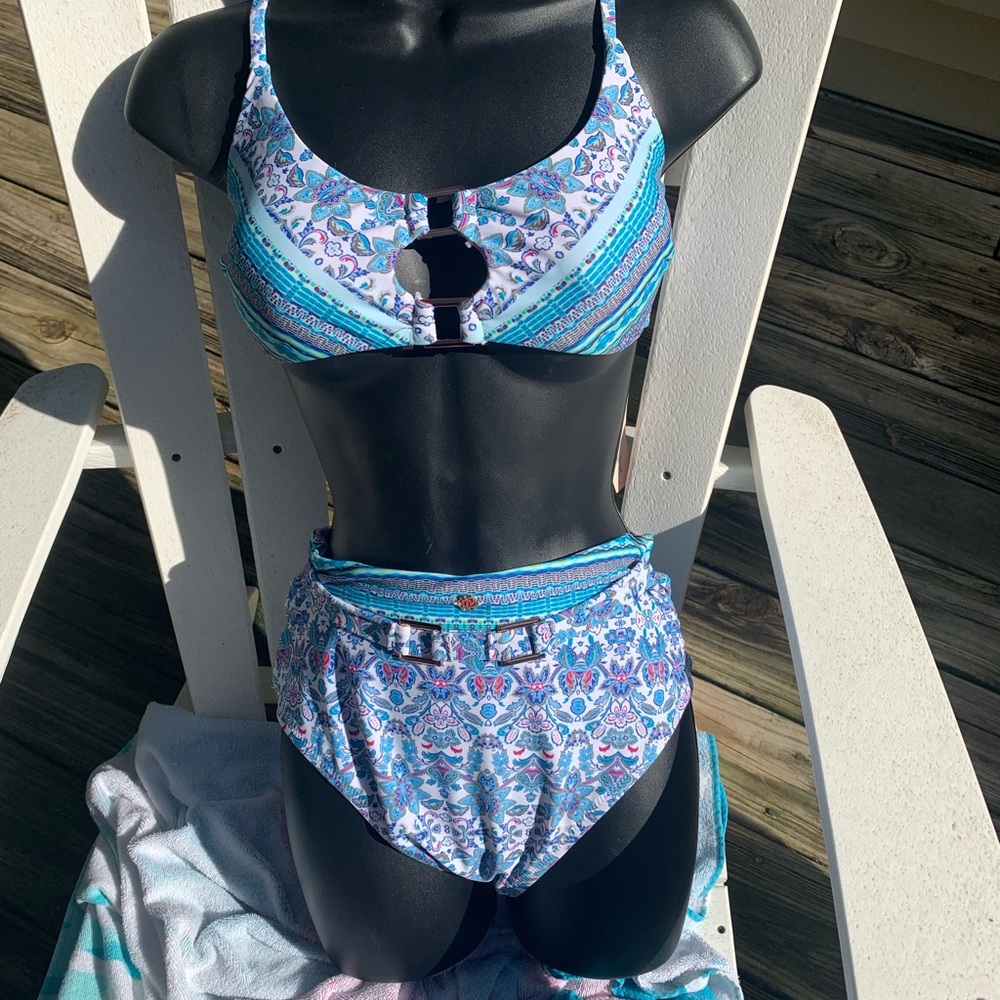 NANETTE LEPORE 2 Pc BIKINI Swim Suit Top 10 & High Waisted Bottom 8 CottageCore